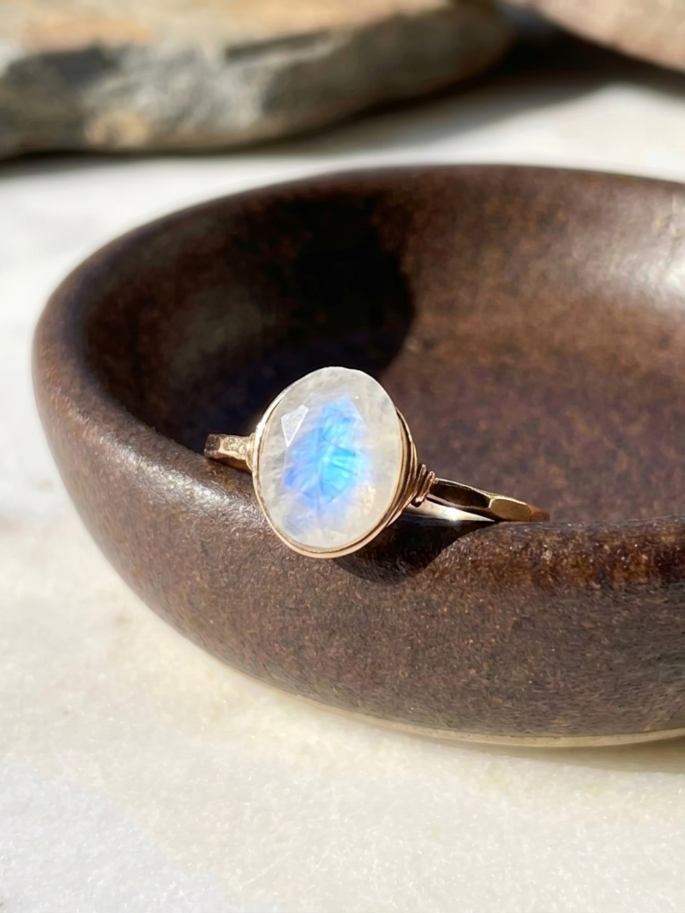 Gold Filled Wire Wrapped Moonstone Ring Dainty Oval Stone Ring Sizes 5-9